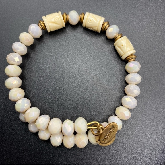 ALEX & ANI Bracelet Gold Tone Vintage Sixty-Six Faceted Cream Beads Faux Ivory - Picture 6 of 6